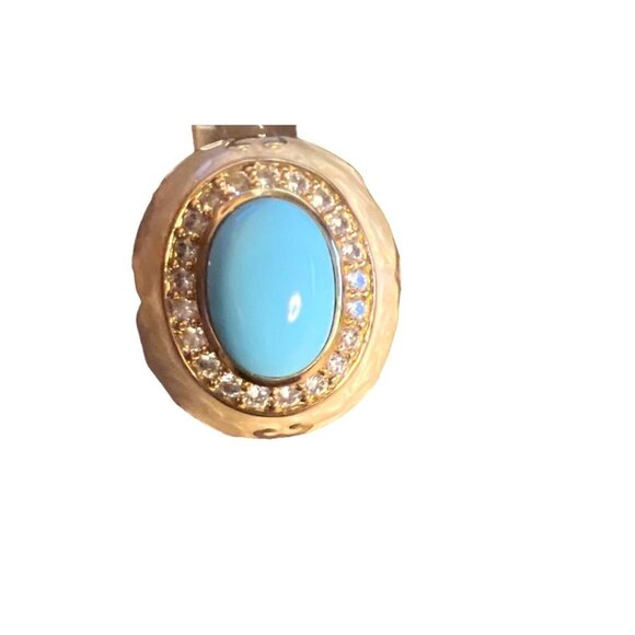 Lauren G. Adams Cocktail Ring Sz 8.25 Faux Turquoise Enamel Rhinestones Marked V - Picture 2 of 12
